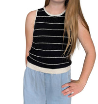 Miou Muse - SHORT SLEEVE WIDE PINSTRIPED KNITTED TOP