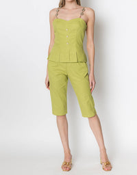 ZETAYE Celeste Linen Cotton Chain Top in green - women's blouse
