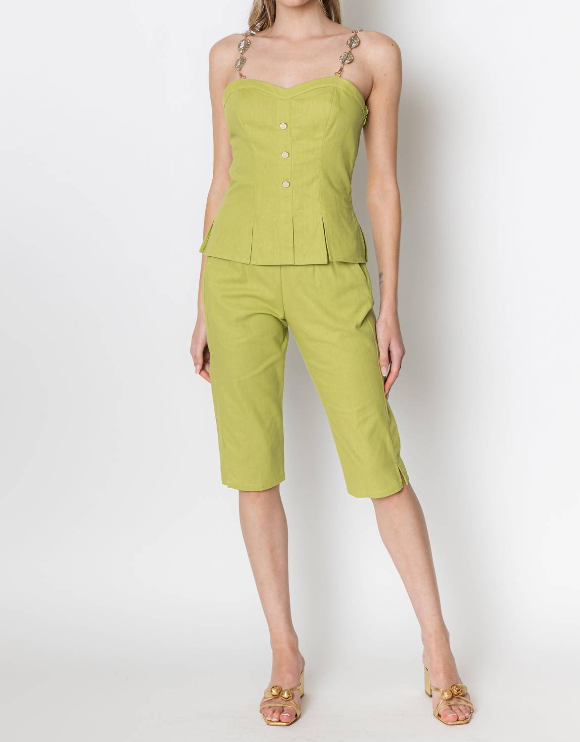 ZETAYE Celeste Linen Cotton Chain Top in green - women's blouse