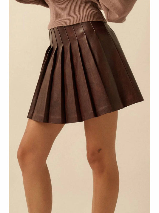 Promesa - Faux Leather Pleated Mini Skirt