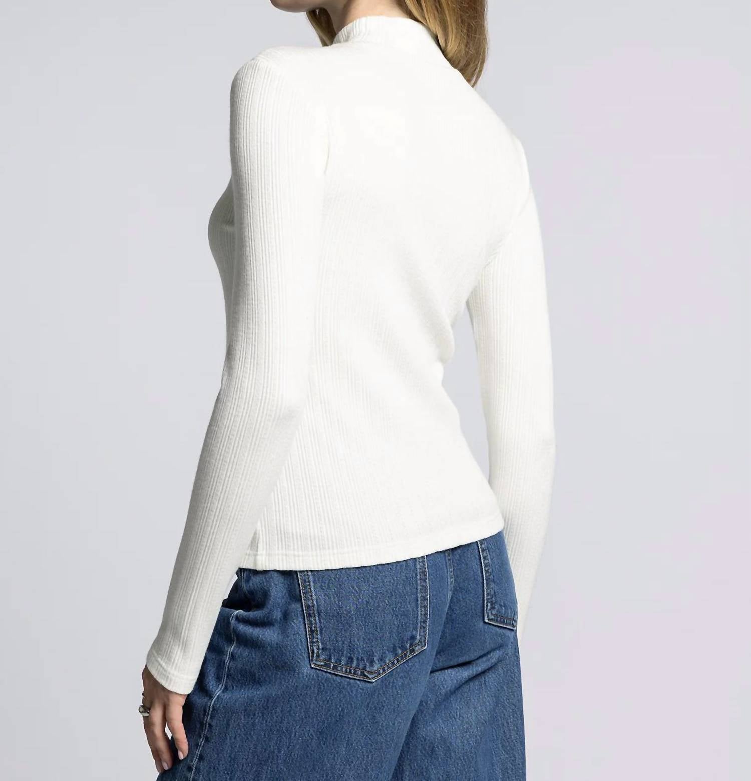 Weekend Los Angeles Eclipse Mock Neck Top in white - women's long sleeve top - alternate view
