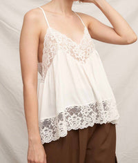 En Creme - Sleeveless Racerback Lace Trim Cami Top