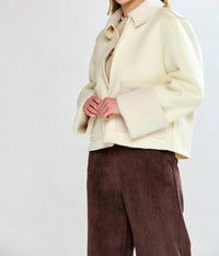 SARA CAMPBELL Rhiannon Shearling Suede Jacket in ivory - women's jacket - detail view