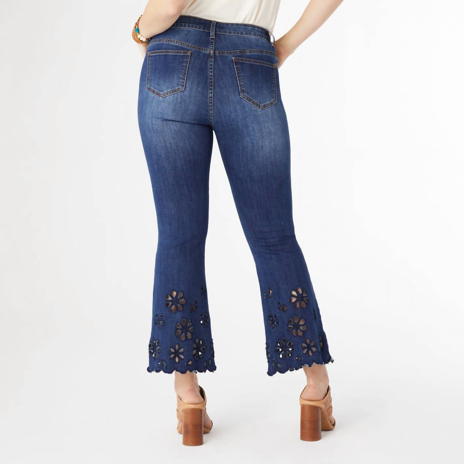 Coco + Carmen - Bambu Soft Flare Ankle With Eyelet Flowers Jeans