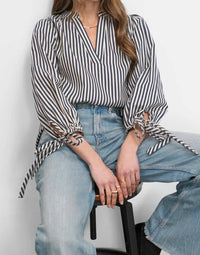 Greylin - Miui Puff Sleeve Stripe Shirt