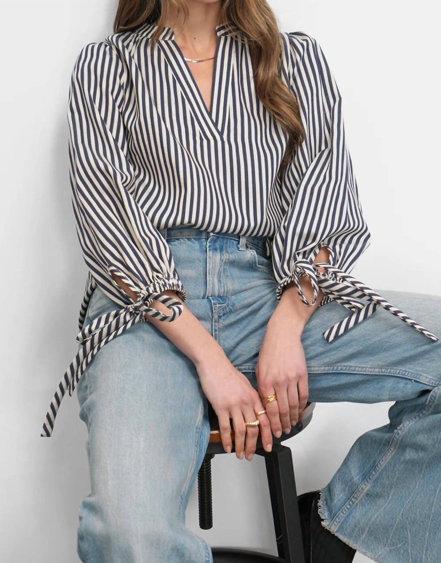 Greylin - Miui Puff Sleeve Stripe Shirt