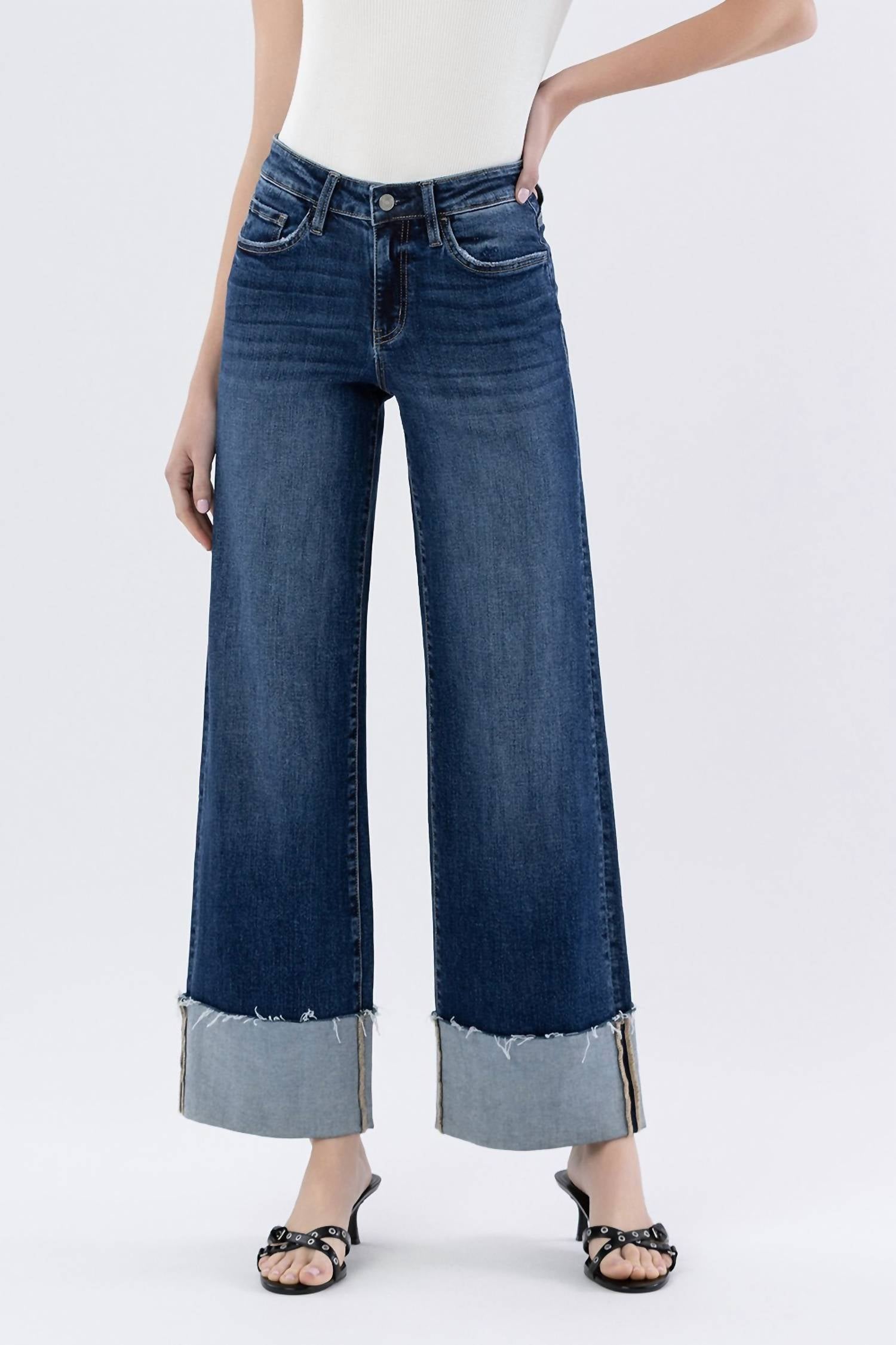 Lovervet - High Rise Cuffed Wide Leg Jeans