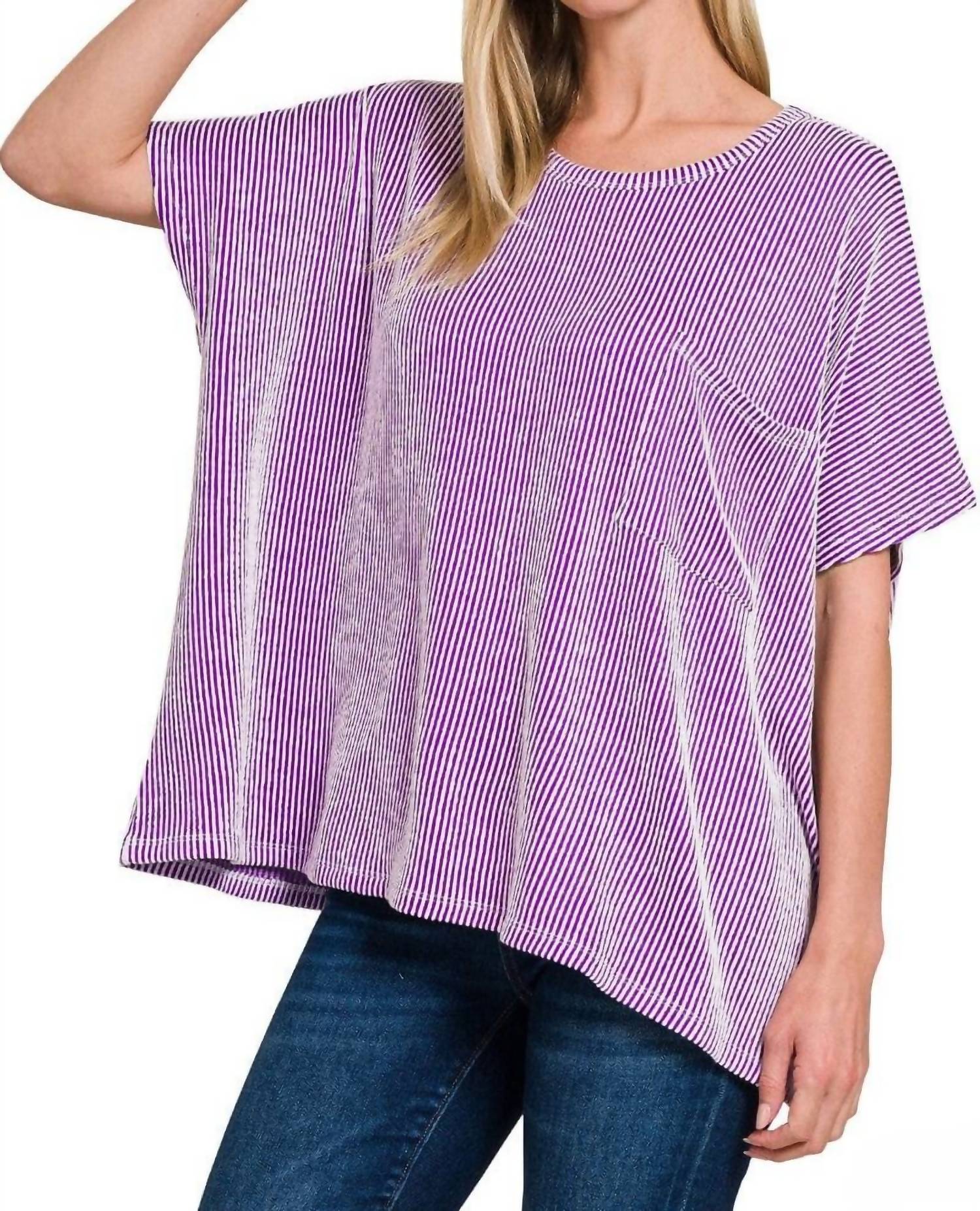Zenana - Ribbed Striped Oversized Top