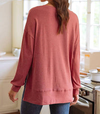 1 The Woman - Side Slits V-neck Loose Fit Tunic Top