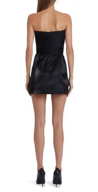 Amanda Uprichard Fae Strapless Satin Mini Dress in black - women's dress - detail view