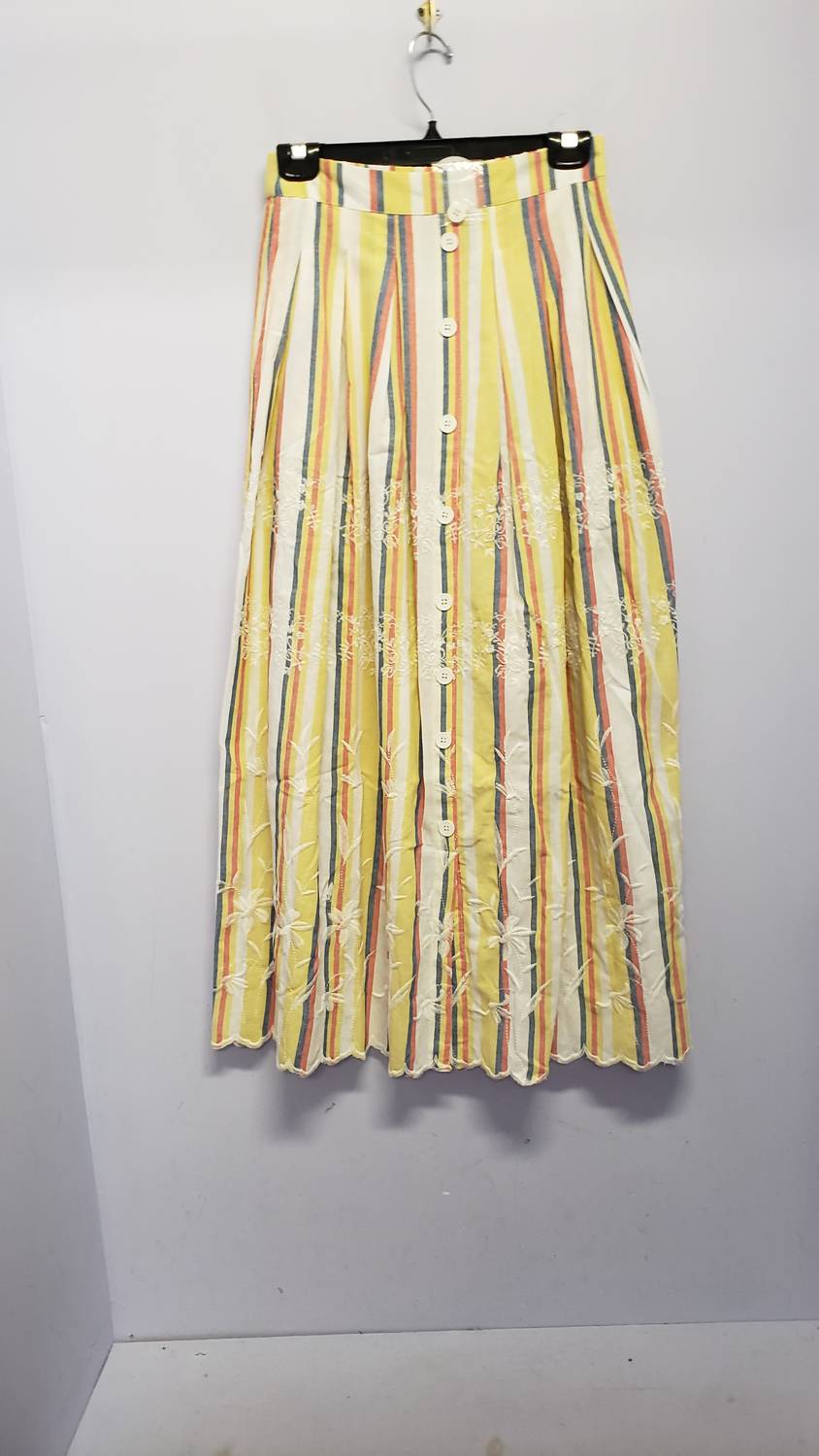 En Creme - Women's Embroidered Striped Maxi Skirt
