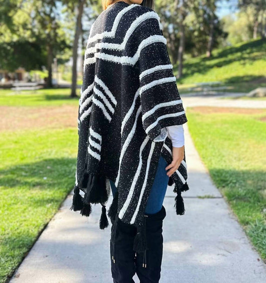 Amoli - Western Textured Pattern With Chunky Tassel Cardigan