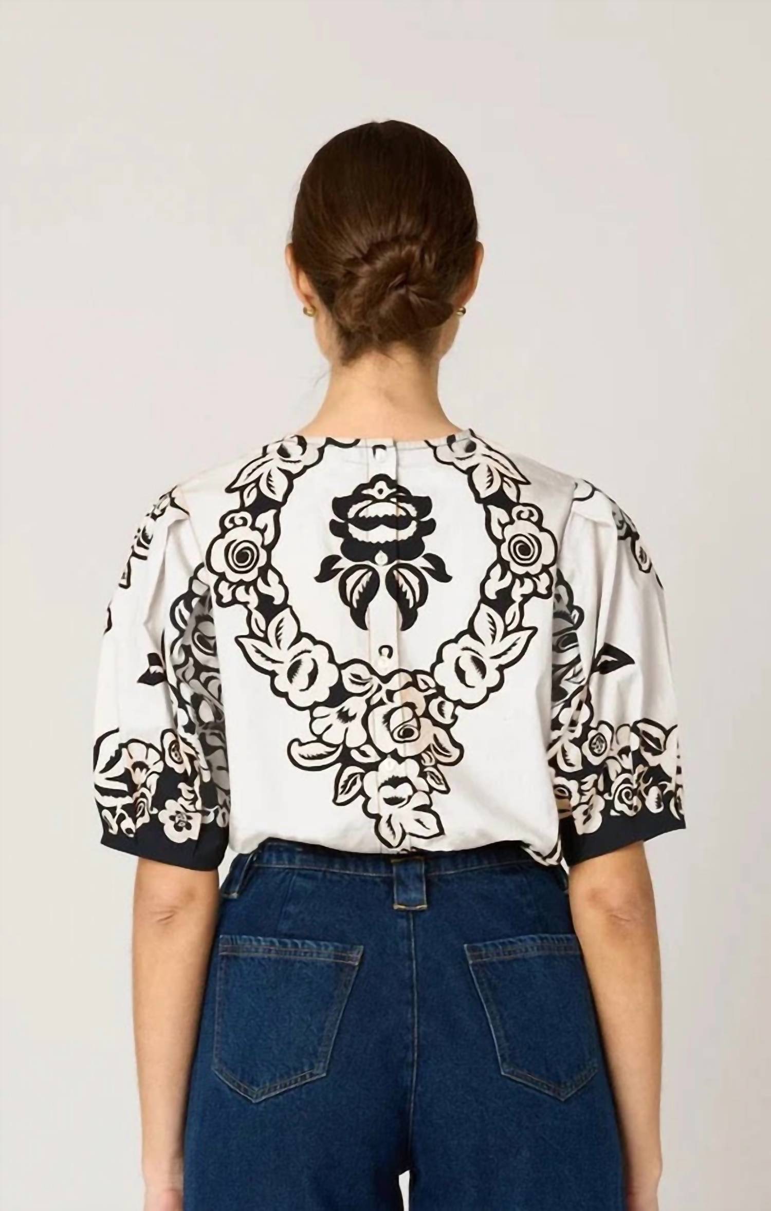 Cleobella Kinsley Blouse in botanico print - women's blouse - detail view