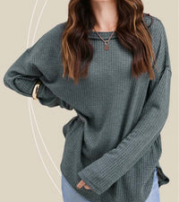 La Miel - Bree Long Sleeve Waffle Weave Casual Top