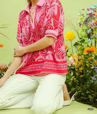 Umgee - Tropical Print Puff Sleeve Blouse