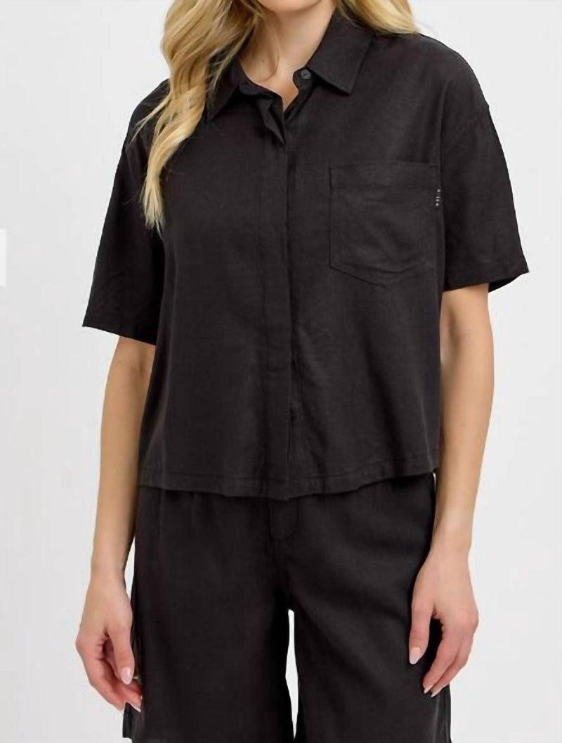 RISEN Half Sleeve Oversize Linen Shirt in black - women's shirt