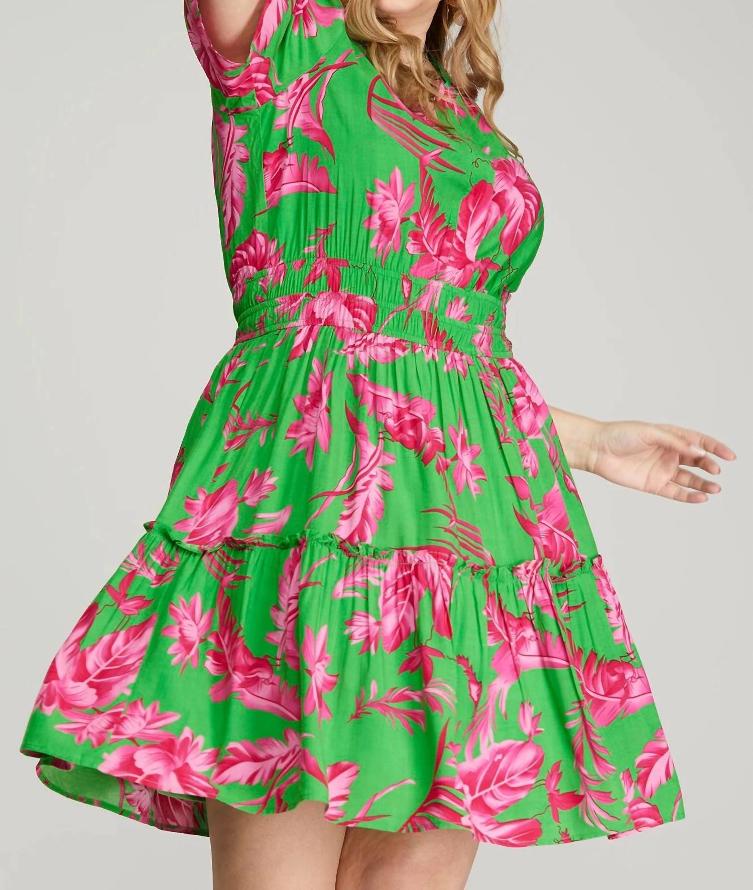 She + Sky - Half Sleeve Woven Dress - Plus