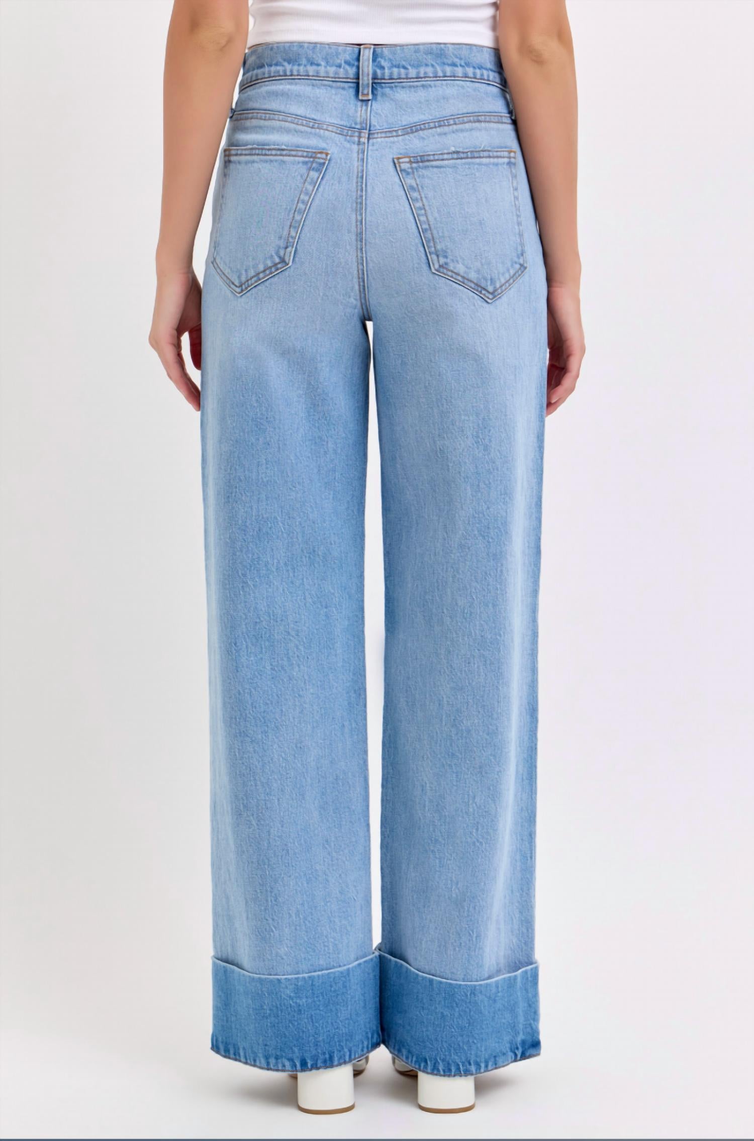 CELLO Connie Wide Leg Jeans With Self-cuff in light wash - women's jeans - alternate view
