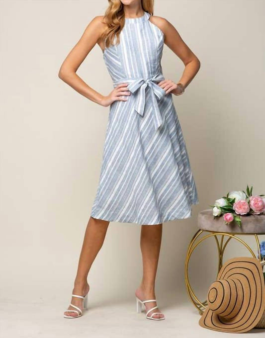Doe And Rae - Halter Neck Multiple Stripe Midi Dress