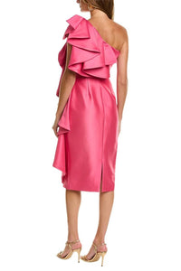 Badgley Mischka - Ruffled One Shoulder Stretch Mikado Dress