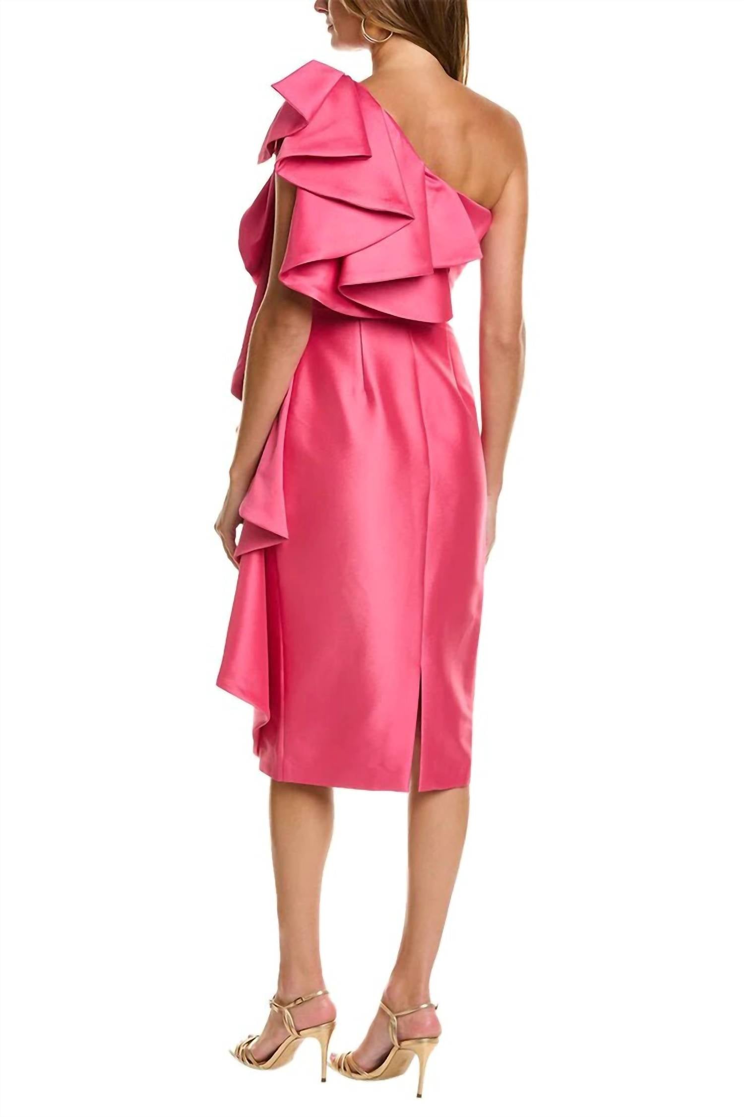 Badgley Mischka - Ruffled One Shoulder Stretch Mikado Dress