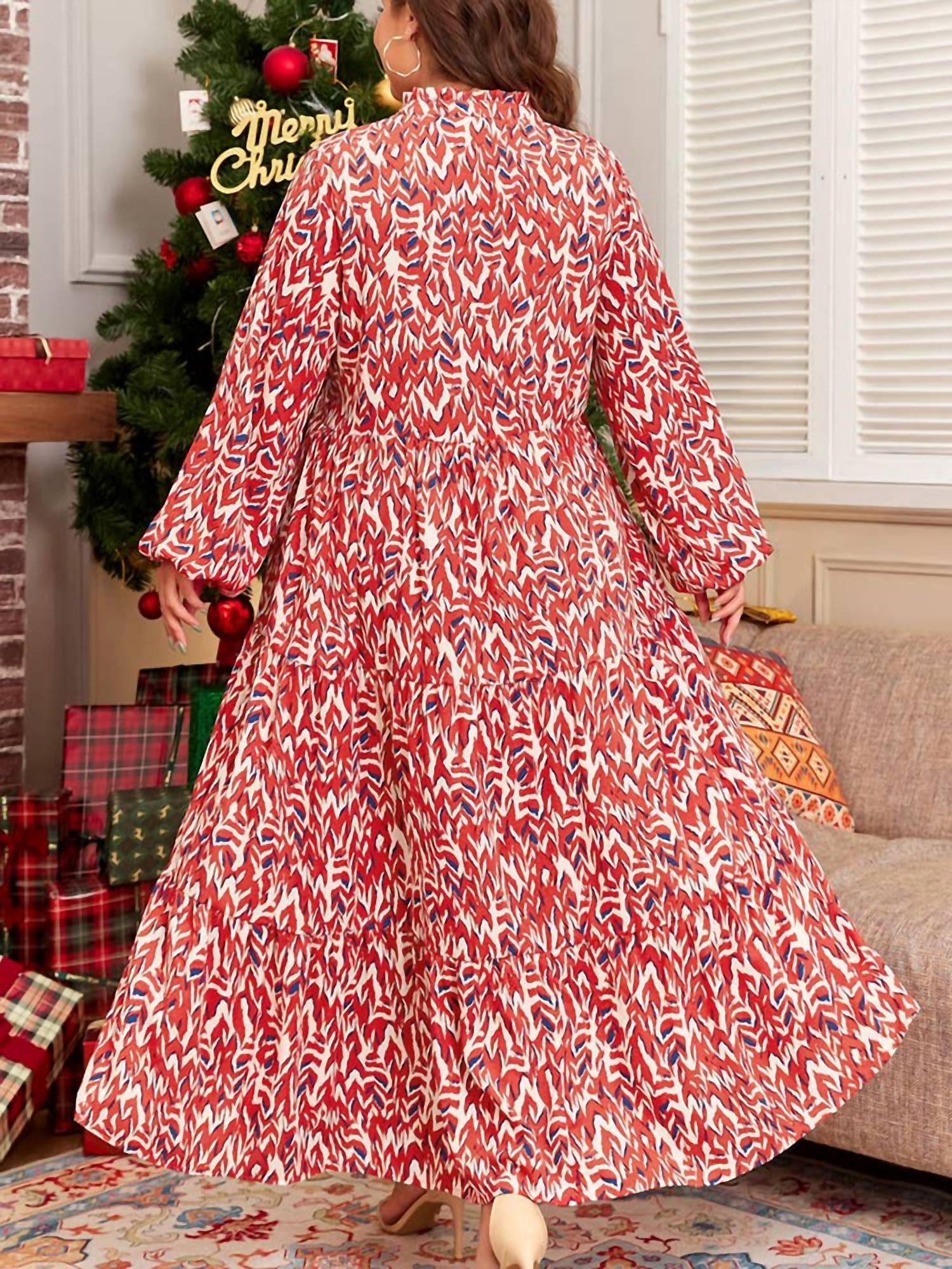 Lovesoft - Abstract Print V-neck High Waist Maxi Dress - Plus