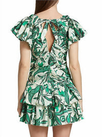 LOVE THE LABEL Minette Mini Dress in emerald print - women's dress - detail view