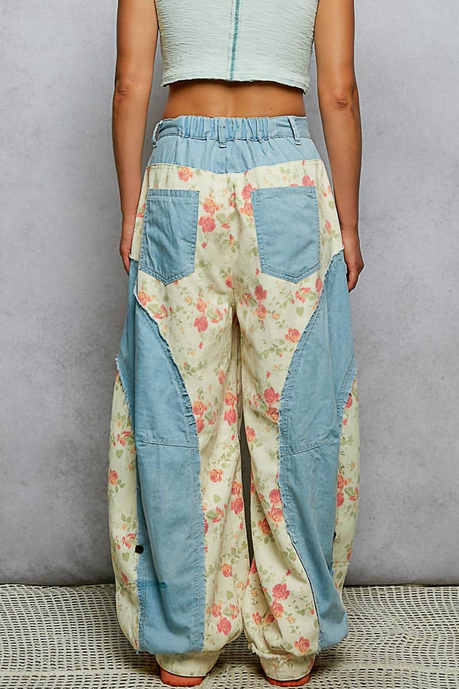 Pol - Contrast Panel On Side Waist Button Detail Pants