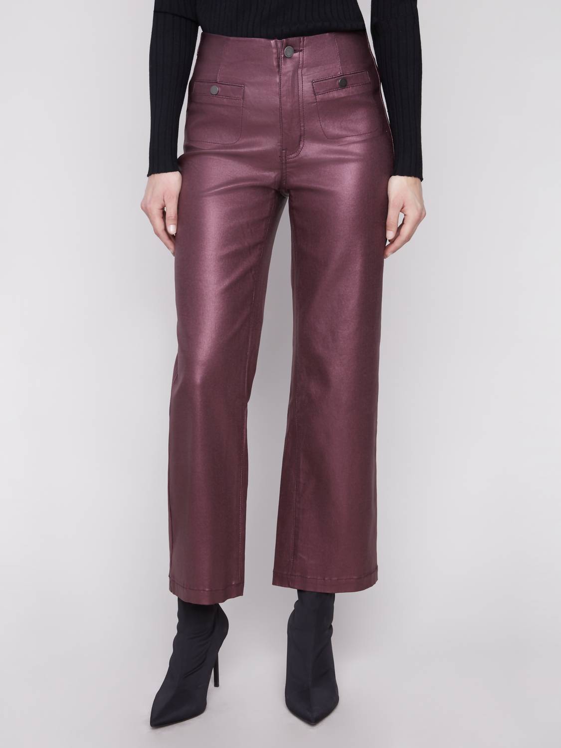 Charlie B - Metallic Wax Twill Flare Leg Pants
