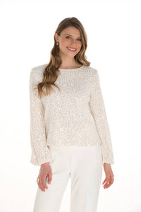 Frank Lyman - Whisper Long Drape Sleeve Sparkle Top