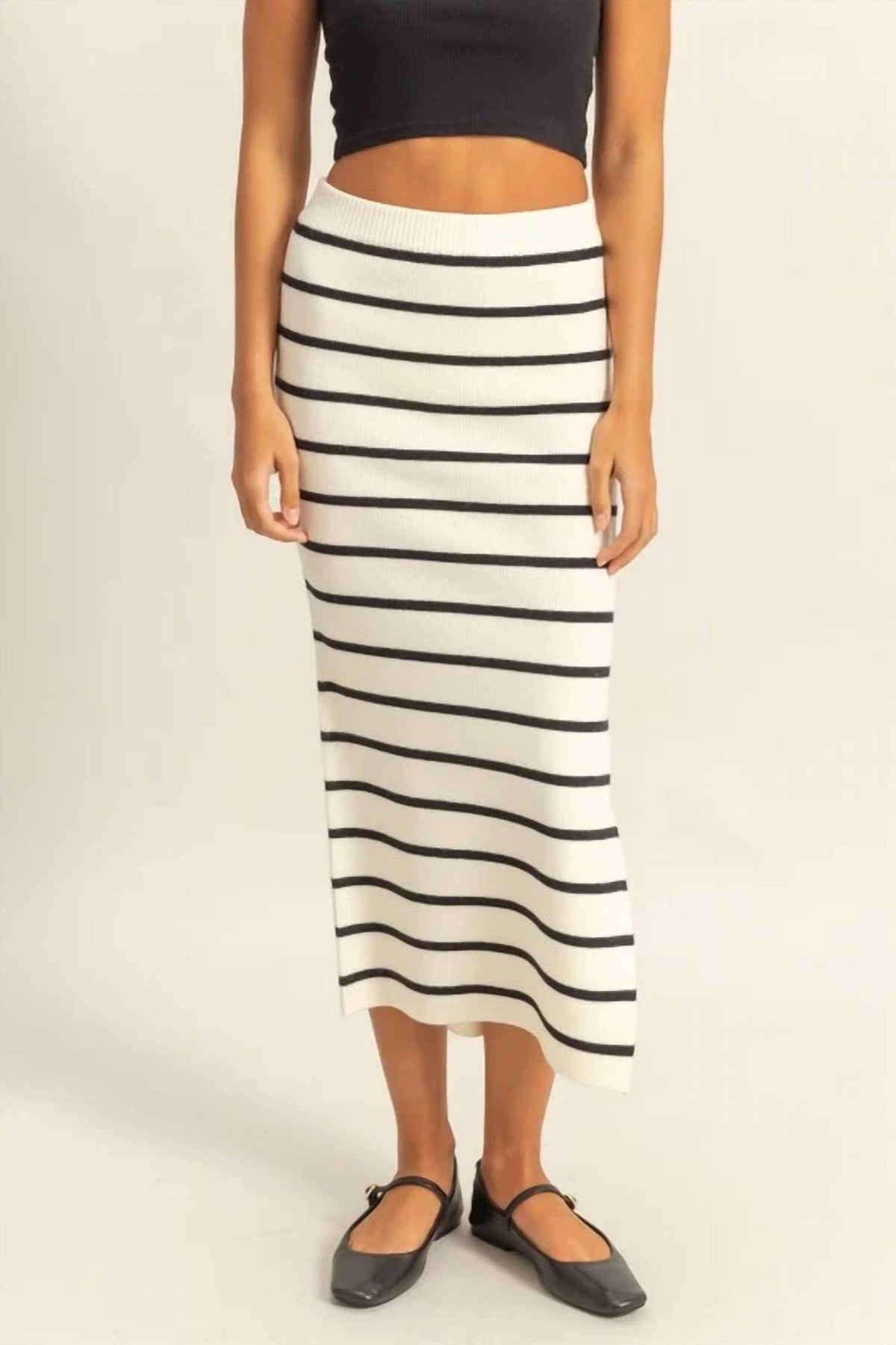 Hyfve - Striped High Waist Bodycon Sweater Skirt