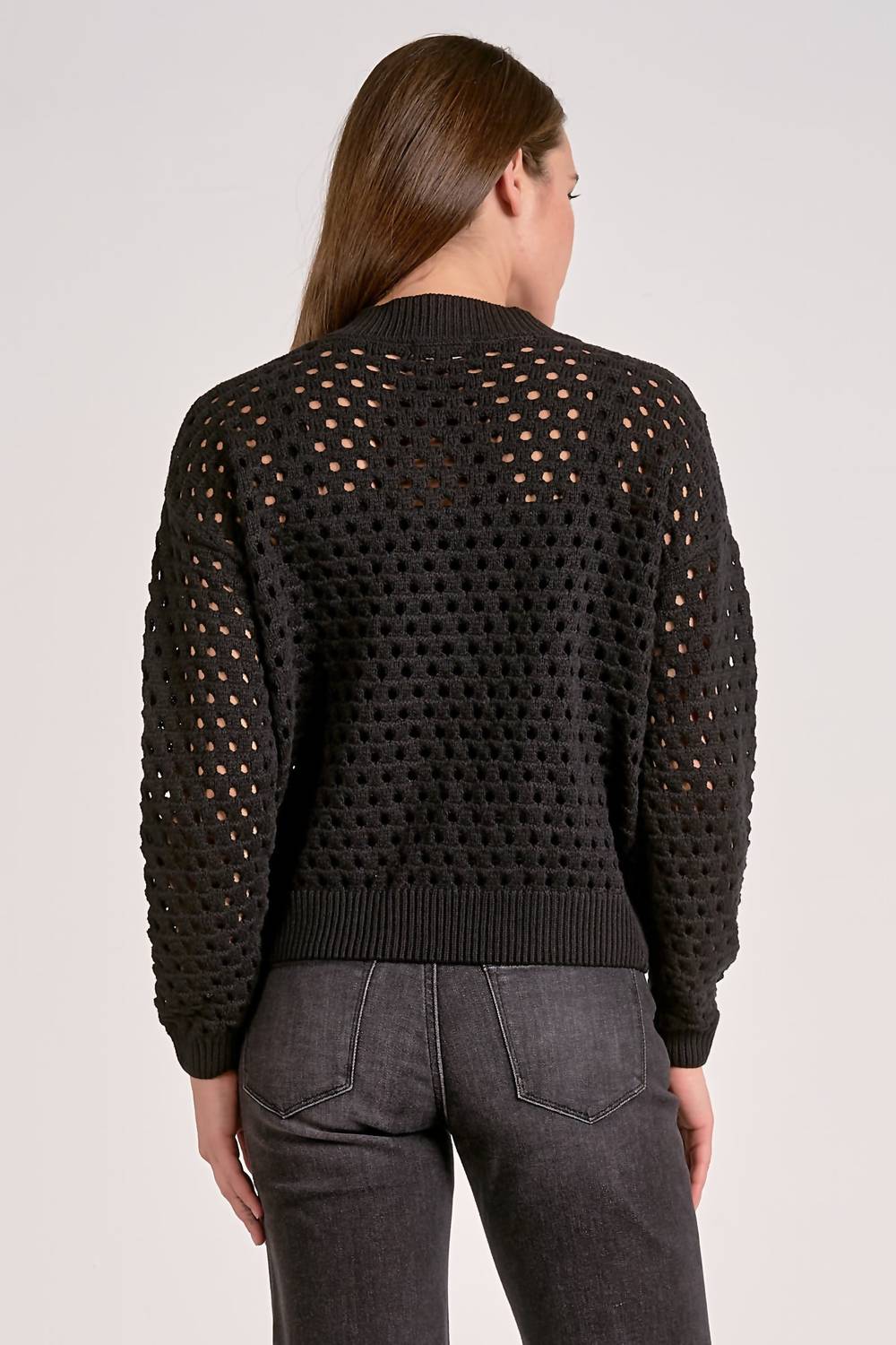 ELAN Zip Up Sweater Cardigan in black - women's cardigan - alternate view