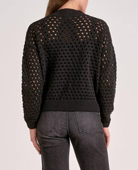 ELAN Zip Up Sweater Cardigan in black - women's cardigan - detail view