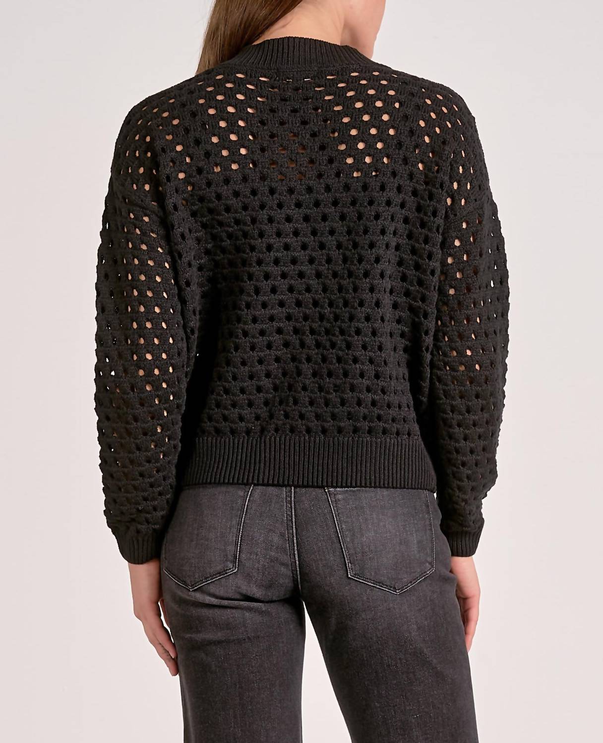 ELAN Zip Up Sweater Cardigan in black - women's cardigan - detail view