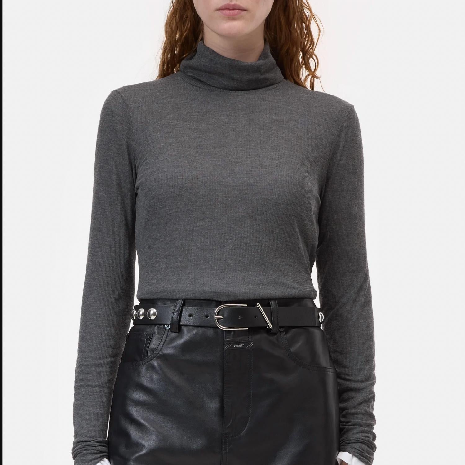 CLOSED Highneck Turtleneck Longsleeve Tee in grey - women's long sleeve top