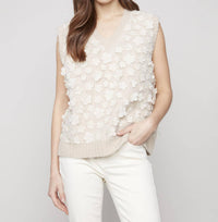 CHARLIE B 3D flowers Oat vest in heather oat - women's sweater
