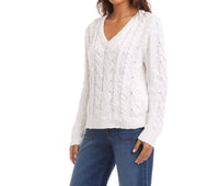 Karen Kane Cable Knit V-neck Sweater in off white - women's sweater - alternate view