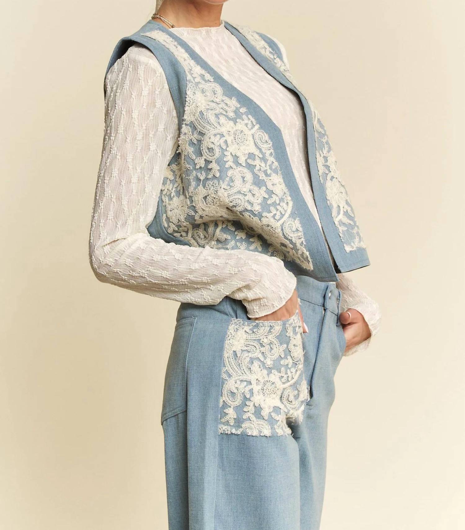 Davi & Dani - Denim Vest With Lace