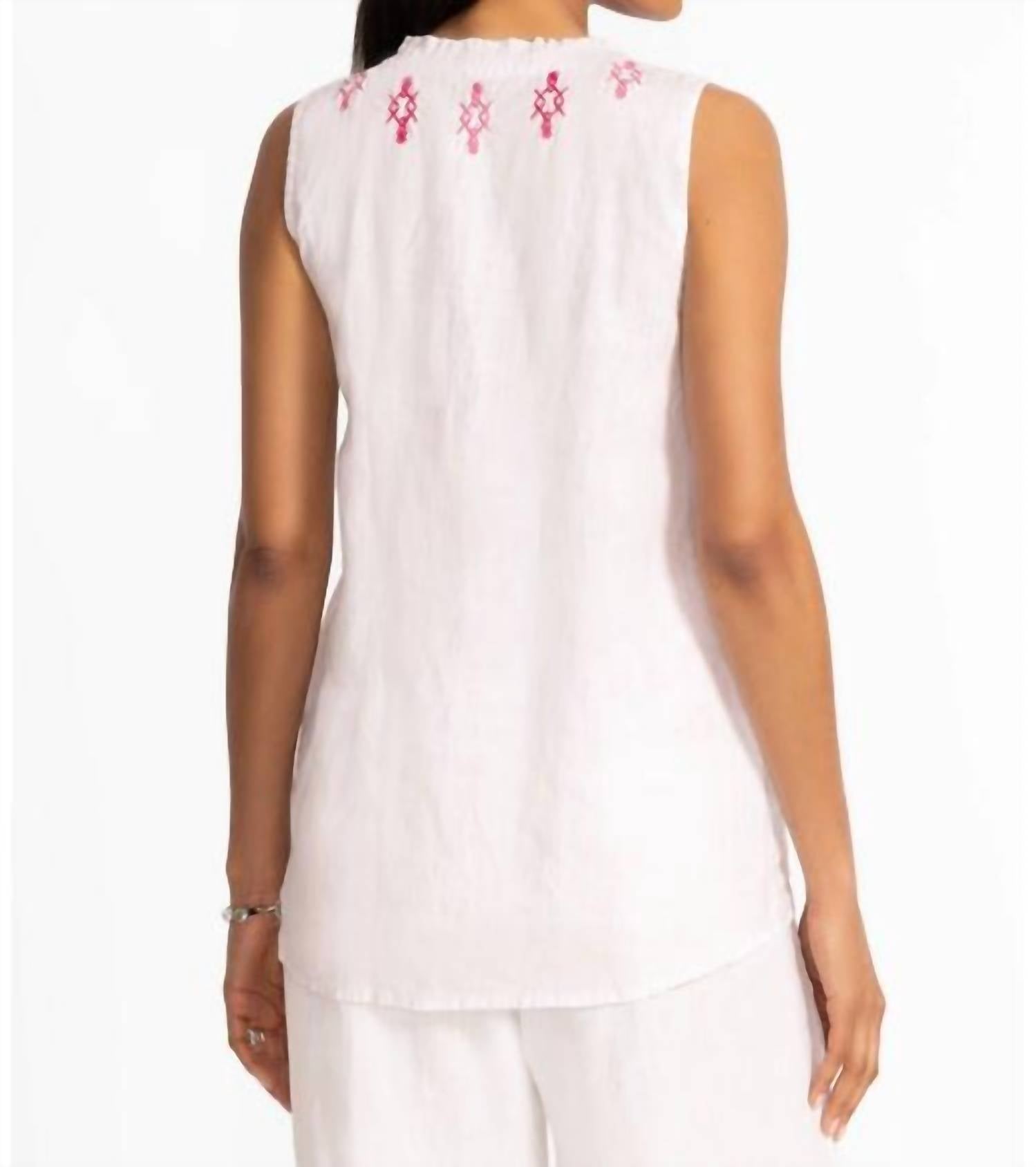 Johnny Was - LINEN RUFFLE NECK TANK ORLA