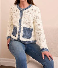 TRIBAL Maven Mixed Media Crochet Jacket in eggshell - women's jacket - alternate view