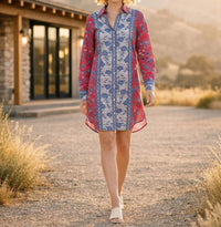Karen Kane - Long Sleeve Border Print Shirtdress