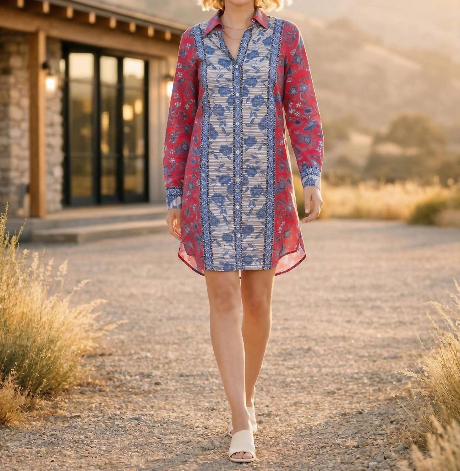 Karen Kane - Long Sleeve Border Print Shirtdress