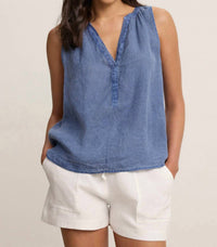Velvet by Graham & Spencer Tacy Scooped Hemline Top in indigo - women's tank top