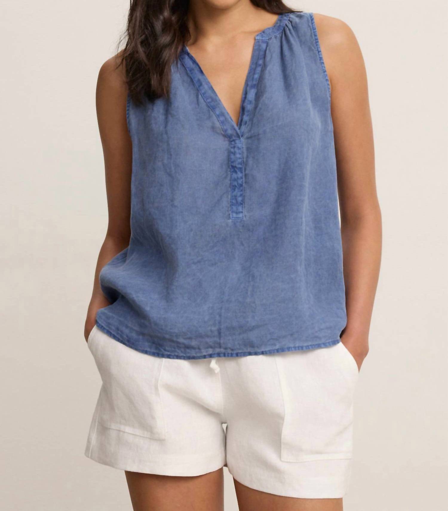 Velvet by Graham & Spencer Tacy Scooped Hemline Top in indigo - women's tank top