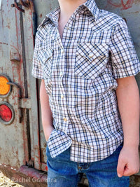 American Farm Company - Boys Youth Plaid Pattern Metal Snap Shirt