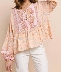 Wisteria Lane - Boho Paisley Peasant Top With Balloon Sleeves
