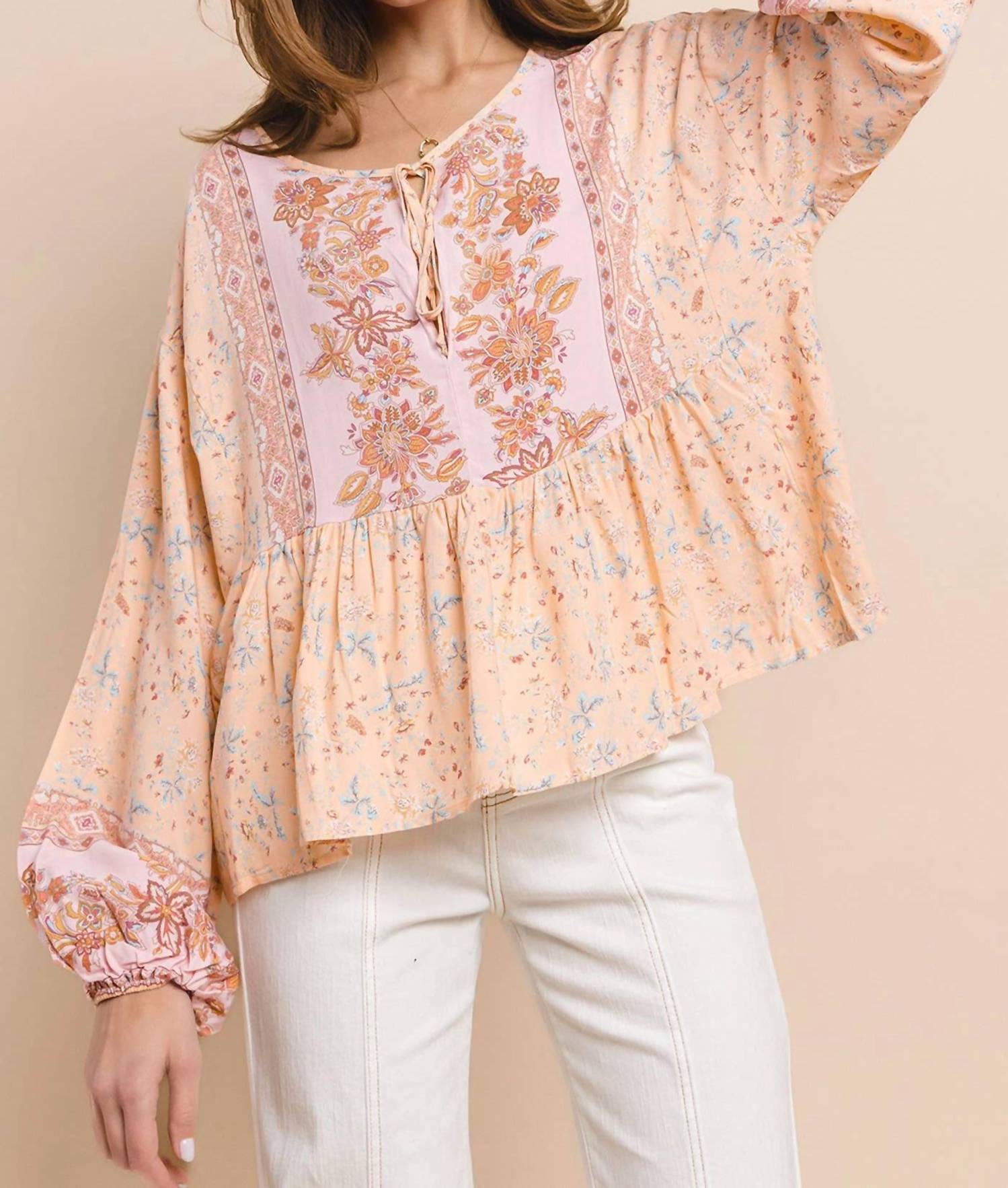 Wisteria Lane - Boho Paisley Peasant Top With Balloon Sleeves