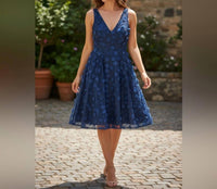 Eliza J Floral Lace Midi Dress in navy - women's dress