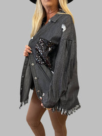 Before You - Denim Sequins Pocket Top