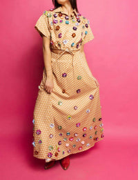 Queen Of Sparkles - Polka Dot Sequin Flower Cotton Button Up Top
